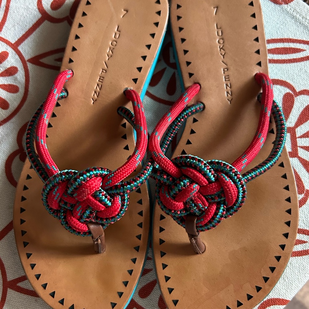 Women’s Lucky Penny Red Knot Rope Toe-Post Sandals Size 7